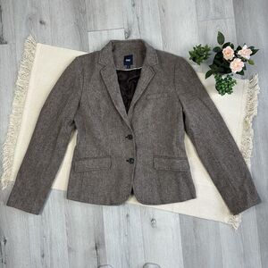 Gap Womens Wool Blazer Brown Tweed Size 10 Academy Business Suit Jacket READ